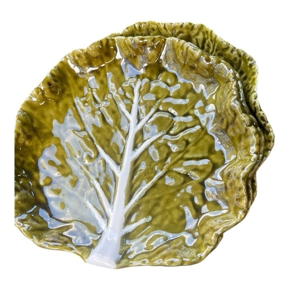 Three (3) Bordallo Pinheiro (Portugal) 'Cabbage' Salad Plate Olive - Vintage - Picture 2 of 5